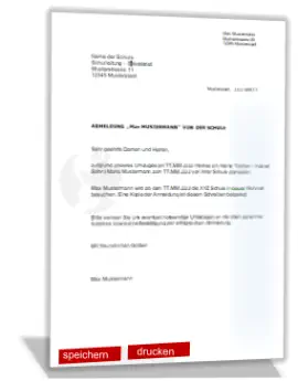 Abmeldung Schule, Formular